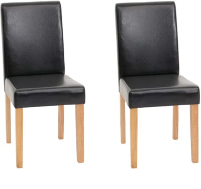 Set van 2 eetkamerstoelen Littau armstoel ~ leer, zwart, lichtgekleurde poten