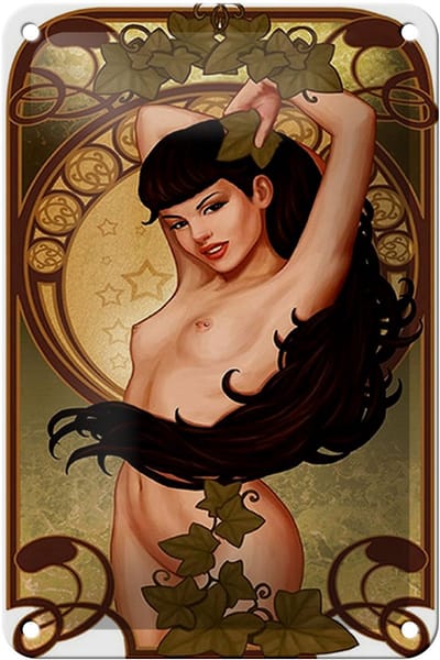 Blechschild Pin up 12x18cm sexy Frau Girl Efeu Piercing
