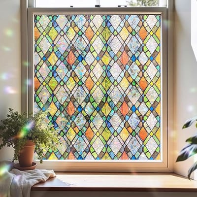 OIMG Privacy raamfolie - Zelfklevend - mozaïekprisma - 45*100cm - verduisteringsdoek zelfklevend - decoratieve statische raamfolie - Eenvoudig aan te brengen en te verwijderen - voor thuis keuken , woonkamer , badkamer - met glas-in-lood-effect