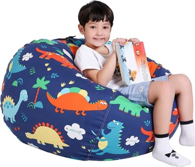 Ruime Opbergzak voor Speelgoed, Zachte Zitzak, Comfortabele Pluche Opbergoplossing voor Kinderen, Ideaal voor Lezen en Spelen, Geen Vulling (Cartoon Dinosaurus)