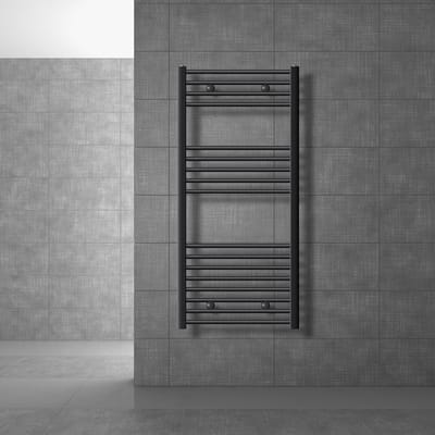 Elektrische badkamerradiator met verwarmingselement 900W 600x1200 mm antraciet rechte zijaansluiting & thermostaat LuxeBath