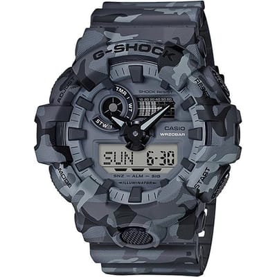 Casio G-SHOCK Herenhorloge van hars, waterdicht tot 200 meter, analoog, schokbestendig, quartz uurwerk GA-700CM-8A grijze kleur