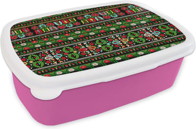 Broodtrommel Roze - Lunchbox - Brooddoos - Patronen - Hongaars - Folklore - 18x12x6 cm - Kinderen - Meisje