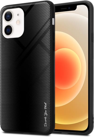 Cadorabo Hoesje geschikt voor Apple iPhone 12 MINI in OPAAL ZWART - Beschermhoes gemaakt van TPU silicone Case Cover en achterkant van gehard glas