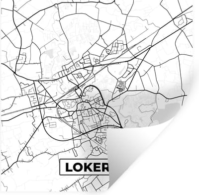 Muurstickers - Sticker Folie - België – Lokeren – Stadskaart – Kaart – Zwart Wit – Plattegrond - 100x100 cm - Plakfolie - Muurstickers Kinderkamer - Zelfklevend Behang XXL - Zelfklevend behangpapier - Stickerfolie