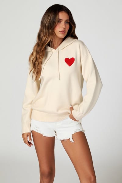 Hartborduursel gebreide hoodie in crème