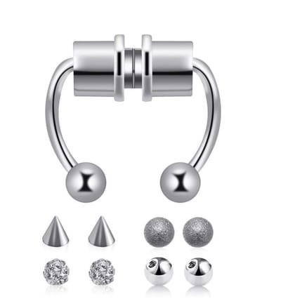 Cabantis Punk Neuspiercing - Fake Piercing - Neusring - Oorbellen - Festival - Magnetisch - Uitwisselbaar - Zilverkleurig 4 delig