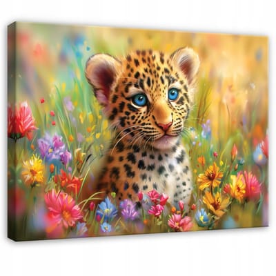 WALLARENA - Schilderij op canvas - 100x70 cm - panter op de wandtapijt - Geschikt voor kinderkamers