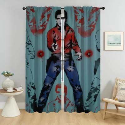Rideaux de cuisine pour appareil photo Elvies Shades Rideau de fenêtre de séparation pour chambre Rideaux d'intérieur à 2 panneaux Décoration d'Halloween W50xH70cmx2pcs-CL