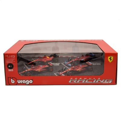 Bburago 78514 F1 Ferrari F1-75 & Sf-23 Sainz & Leclerc 1:43 Modelbouwkit Auto 4 Eenheden Rood