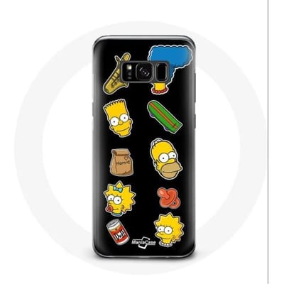Hoesje voor Samsung Galaxy S8 The Simpsons stickers zwarte achtergrond zwart