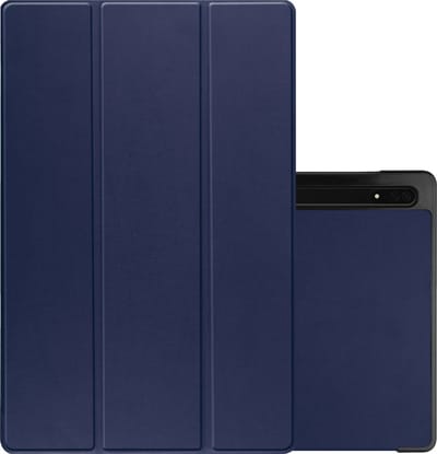 Hoes - Geschikt voor Samsung Galaxy Tab S9 Ultra - Dun & Stevig - Trifold Bookcase - Hard Cover Case - Met Uitsparing Geschikt voor S Pen - Hardcover Book - Tablet Hoesje - Donkerblauw