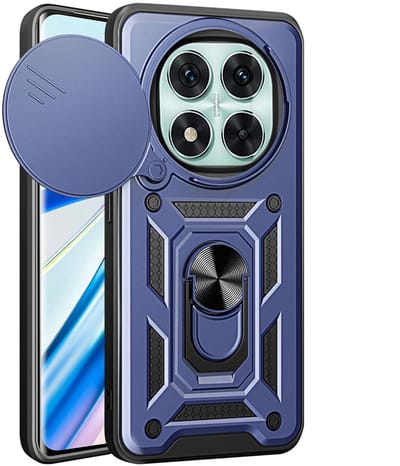 MobyDefend Hoesje - Geschikt voor Xiaomi Redmi Note 14 Pro 5G - Pantsercase Met Draaibare Ring - Blauw