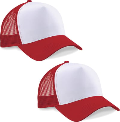 2 pack Beechfield Snapback Trucker Rood Wit