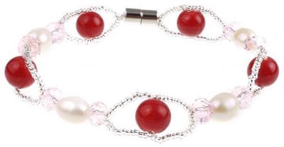 Zoetwater parel armband Recio - echte parels - wit - rood - roze - -luxe sieradenzakje - magneetslot - zilver - parel armband dames - zoetwaterparel