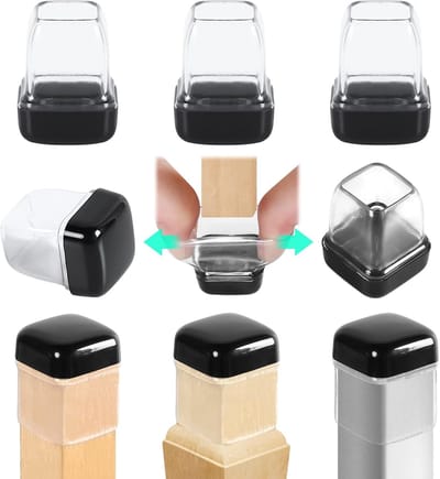 24 Pcs Stoelpoten Beschermers voor Tapijt, Siliconen Glijders voor Meubels, Geen Krassen, Voor Poten van 1.5-1.8 cm, Duidelijke Vierkante Caps