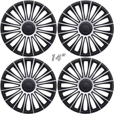 Wieldoppen AUSTIN-GTS 14 inch zwart/zilver. Set a 4 stuks in doos (a.u.b. tekst lezen!)