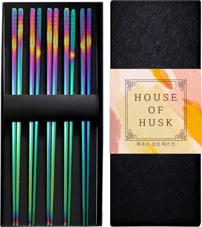 House of Husk Chopsticks Set - Koreaanse Eetstokjes - Vaatwasserbestendig - RVS - 5 Paar - Rainbow