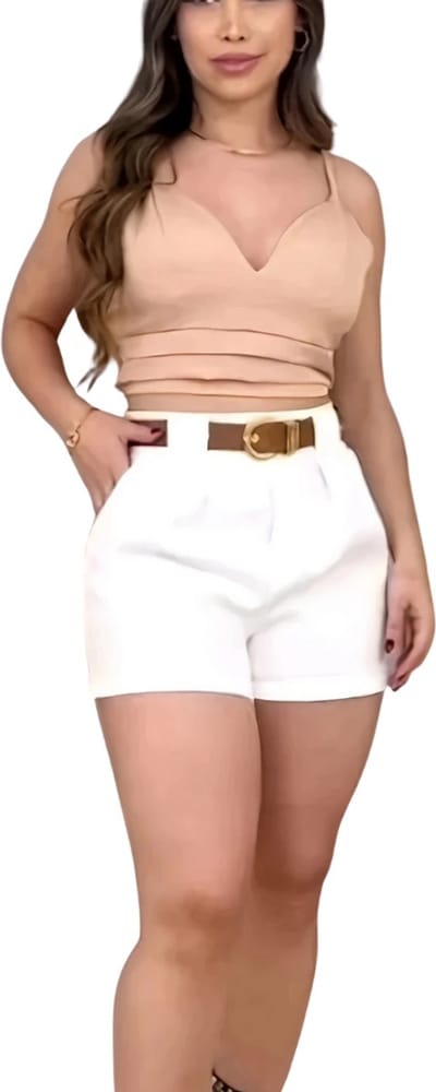 Livano Korte Broek Dames - Spijkerbroek - met Zakken - Volwassenen - Jongens - Shorts - Wit - Maat S