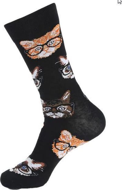 Sokken heren - mannen - zwart - bruin - leuke print kat - 40 - 46 - cadeau voor hem - geschenk man - gift