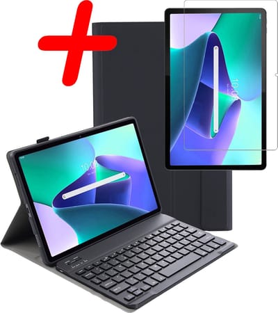 Hoes Geschikt voor Lenovo Tab M10 Plus (3e / 3rd Generatie) - Met Screenprotector - Toetsenbord Case - Keyboard Book Cover - Hoesje - Zwart