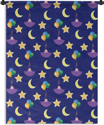 Wandkleed - Wanddoek - Sterren - Patronen - Paraplu - Geboorte - 150x200 cm - Wandtapijt