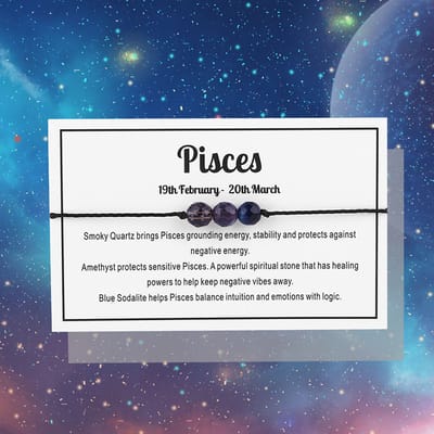 Bixorp Vissen / Pisces Sterrenbeeld Armband - Cadeau Armbandje met Edelstenen Kralen - Rookkwarts, Amethist & Sodaliet