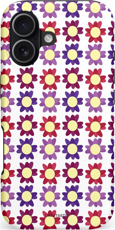 Casetastic hoesje geschikt voor Apple iPhone 17 - MagSafe - Dubbellaagse bescherming - Rood Paarse Roze Madelief Bloementjes - Fashion Case - Wit Lavendel Crème Bordeaux