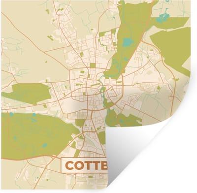 Muurstickers - Sticker Folie - Cottbus - Plattegrond - Kaart - Vintage - Stadskaart - 100x100 cm - Plakfolie - Muurstickers Kinderkamer - Zelfklevend Behang XXL - Zelfklevend behangpapier - Stickerfolie