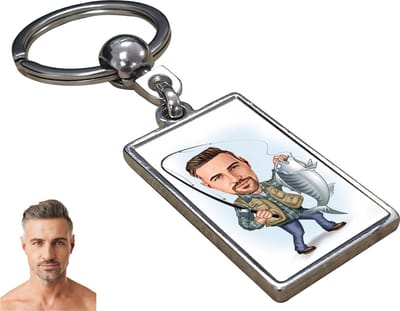 Visser Karikatuur - Gepersonaliseerde Karikatuur Sleutelhanger met Jouw Foto - Cadeau - Verjaardag - Kerst - Kado - Valentijn - Vaderdag - Vaderdag cadeautje - Vaderdag cadeau voor papa - Gepersonaliseerd Cadeau
