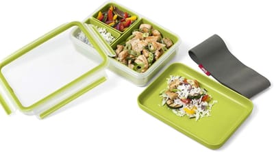 Famanu - Lunchbox Clip & Go 1,2 liter met 3 inzetbakjes, lekvrij en vers afsluitbaar – grijs