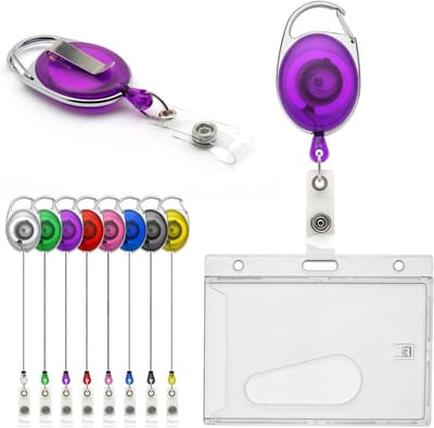 Badgehouder Set - ID Kaarthouder - Identificatie Tonen - Intrekbare Riemclip - 86 x 54 mm - Paars