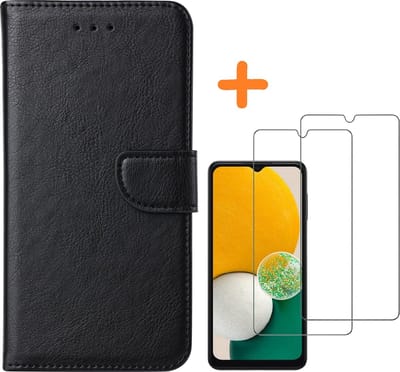 Hoesje Geschikt Voor Samsung Galaxy A13 hoesje Zwart bookcase - Hoesje Geschikt Voor Samsung Galaxy A13 4G hoesje bookcase portemonnee hoesje - A13 Hoesje book cover - hoesjes Hoesje Geschikt Voor Samsung Galaxy A13 screenprotector / 2X Beschermglas