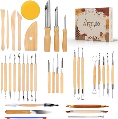 ArtJo 36-delige Klei Gereedschap Pottenbakken Boetseren Boetseer Set - Beeldhouwen - Boetseergereedschap - Spatels/Mes/Mesjes/Mirettes - Keramiek/Polymeer/Boetseerklei - Modelleer - Kleigereedschap