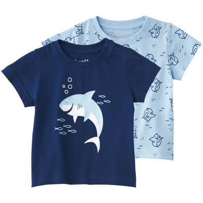 LUPILU Set van 2 baby T-shirts (Blauw/donkerblauw, 62/68)