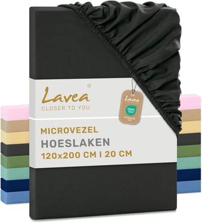 Lavea® Hoeslaken 120x200 cm – zachte en ademende microvezel – voor matrassen tot 20 cm – met elastiek rondom – oeko-tex gecertificeerd – Antraciet
