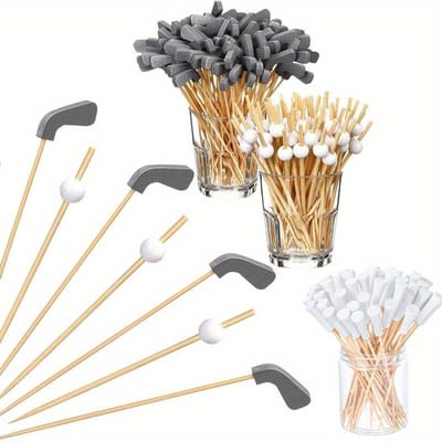 Set de Décoration Cornichon Cocktail Golf 300 Pièces 4,7 Pouces Club Cure-dent Fruit Mélangeur Boisson Golf Apéritif Bambou Décoration Cocktail 300pcs