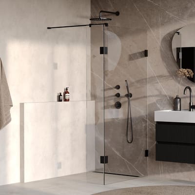 Brauer Void - Inloopdouche - Helder Glas - 100 x 200 cm - met Zijwand 30 cm - incl. Glascoating - Mat Zwart
