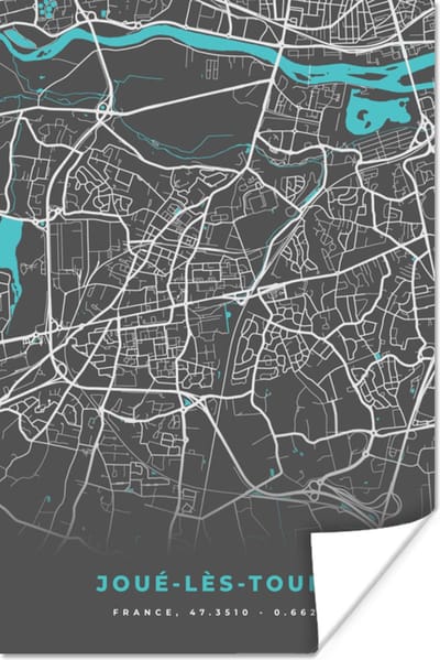 Poster Joué-lès-Tours - Frankrijk - Plattegrond - Kaart - Stadskaart - 120x180 cm XXL