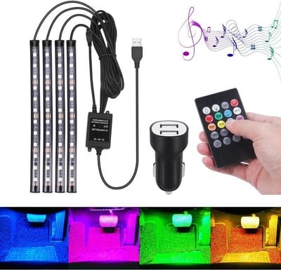 SNJY® Auto Accessoires Verlichting - LED Strip Auto - Auto Interieur Verlichting - 4 Strips - 5V - Zwart