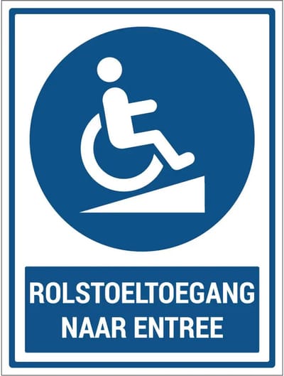 Rolstoeltoegang naar entree sticker met tekst | 40 x 30 cm