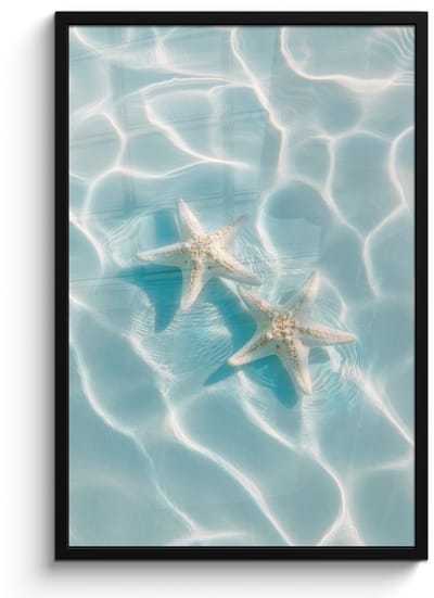 Poster in lijst - Fotolijst 60x90 cm - Posters - Zeesterren - Golvend water - Rustgevend - Posterlijst zwart - Decoratie - Wanddecoratie woonkamer - Muurdecoratie slaapkamer