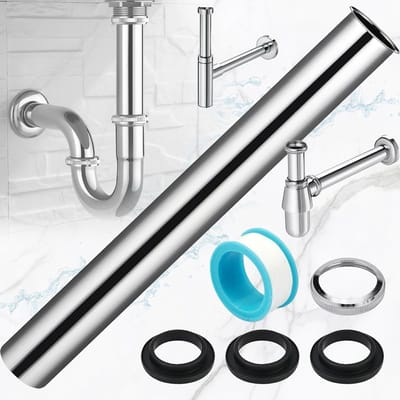 300mm lange duiktube sifon voor afvoeruitbreiding, chroomgeplateerde sifon, inclusief moer en drie rubberen afdichtingen voor optimale drainage