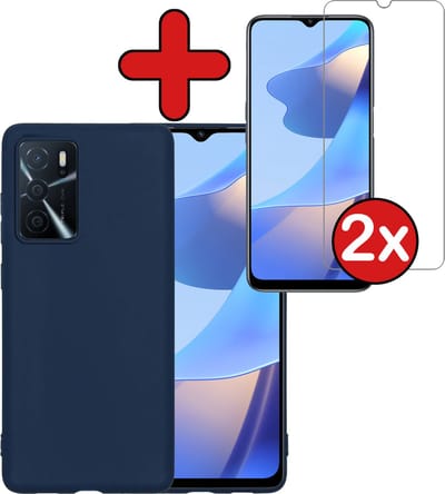 Hoesje - Met 2x Screenprotector - Geschikt voor OPPO A16 - Sterk & Shockproof - Telefoon Hoes - Back Cover - Siliconen Case - Telefoonhoes - Donkerblauw