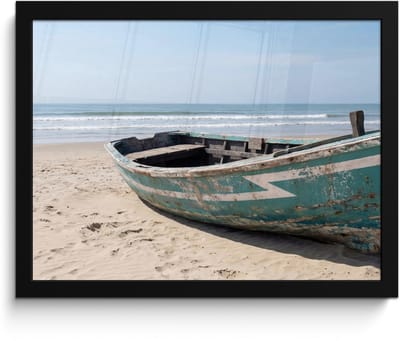 Poster in lijst - Fotolijst 40x30 cm - Posters - Boot - Zandstrand - Zee - Posterlijst zwart - Decoratie - Wanddecoratie woonkamer - Muurdecoratie slaapkamer