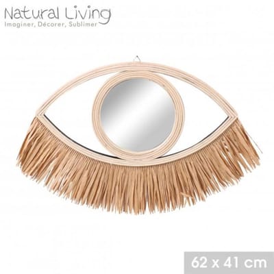 “NATURAL LIVING” SPIEGEL ILANA VAN NATUURLIJK ROTAN MET RAFIA FRANJES 62XH41CM