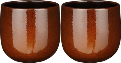 Mica Decorations Plantenpot/bloempot - 2x - terra bruin - D21 /H19 cm - keramiek - speels licht gevlekt patroon