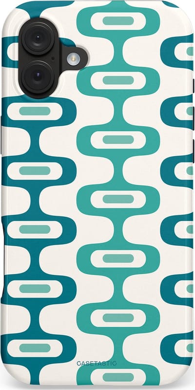 Casetastic hoesje geschikt voor Apple iPhone 16 Plus - MagSafe - Dubbellaagse bescherming - Vormen vibe - Fashion Case - Wit Petrol Lichtgrijs Mintgroen