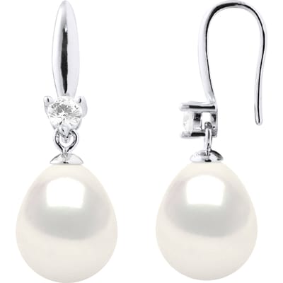 Oorbellen Zilver 925 & Cubic Zirconia - 2 Echte Gecultiveerde Zoetwaterparels 9-10 mm