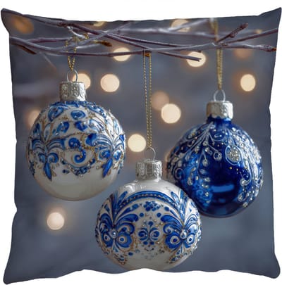 Sierkussens - Kussentjes Woonkamer - 50x50 cm - Kerstbal - Versierd - Blauw